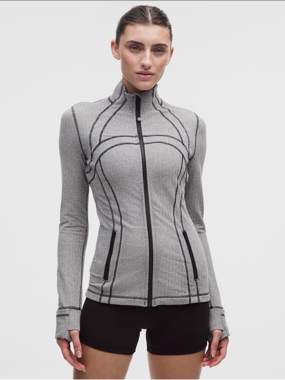 LULULEMON sz 6 DEFINE Jacket HERRINGBONE Heathered Black Dove Gray  HHBD